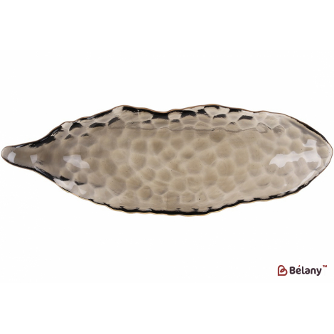 Стеклянное блюдо 37 см "Like a leaf" пепельное