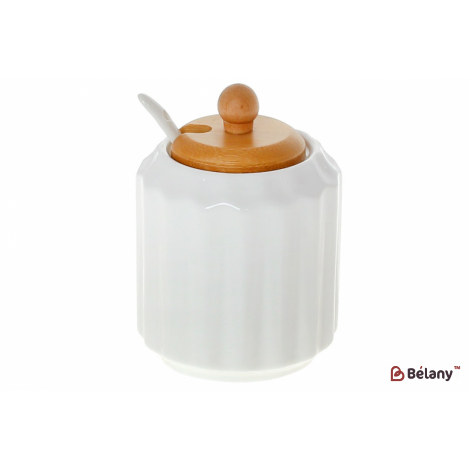 Фарфоровая рифленая сахарница с крышкой (бамбук) "Naturel",ложечка в комплекте