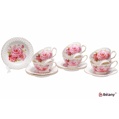 Фарфоровый набор, 6 чашек с блюдцами "Chinese rose", в подарочной коробке