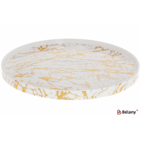 Круглое фарфоровое блюдо 30 см "Marble" с позолотой
