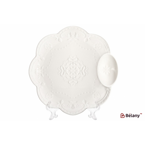 Фарфоровое круглое блюдо с соусником 25.5 см "Magic Lace" белое