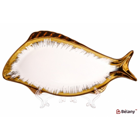 Фарфоровое блюдо для рыбы 35 см "Golden ", с золотом