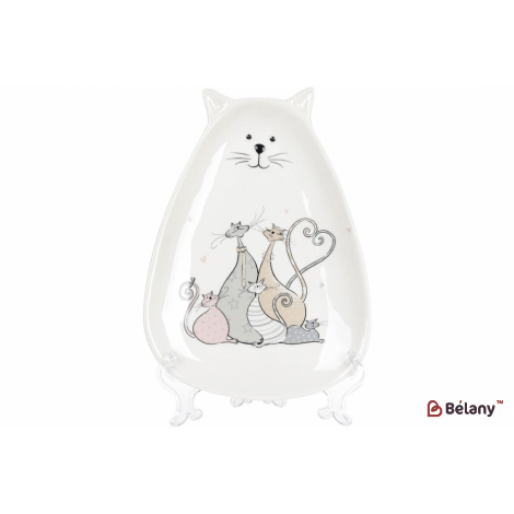 Керамическое блюдо, 24 см "Cat family ", белое
