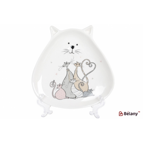 Керамическое блюдо, 19 см "Cat family ", белое
