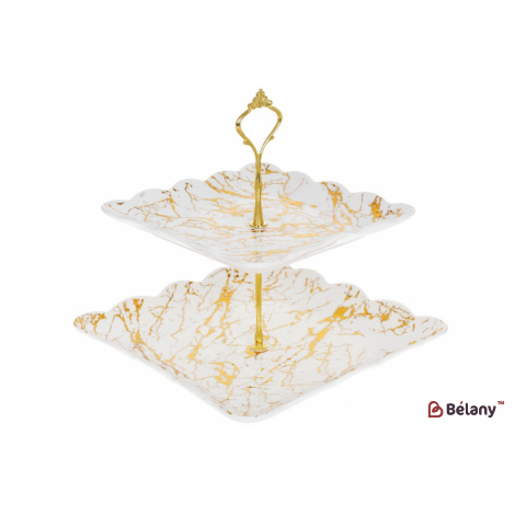 Фарфоровая этажерка для фруктов (двухъярусная) квадратная 26 см "Marble"