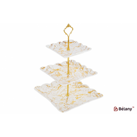 Фарфоровая этажерка для фруктов (трехъярусная) квадратная 37 см "Marble"