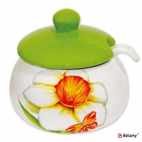 Керамическая медовница 450 мл "Flower honey" с ложкой в комплекте