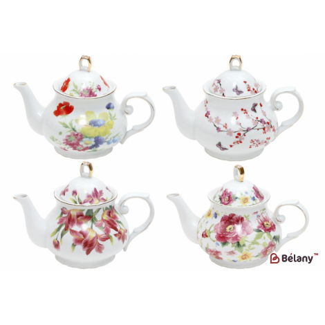 Фарфоровый чайник 1100 мл "Flowers in life" 4 дизайна