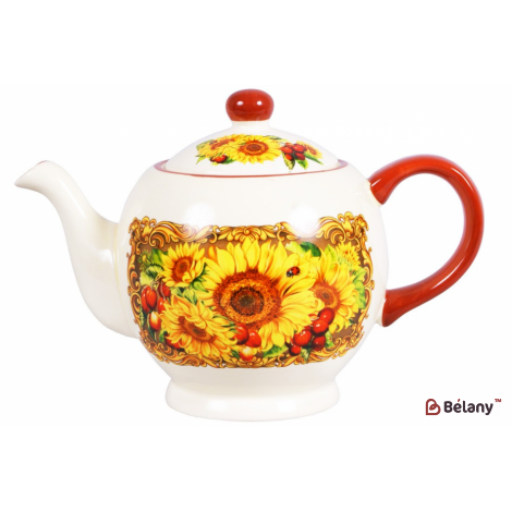 Керамический чайник 1000 мл "Sunflowers" белый c принтом