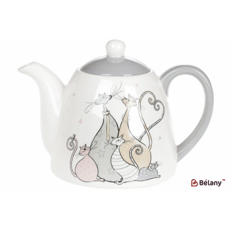 Керамический чайник 850 мл "Cat family" белый c принтом