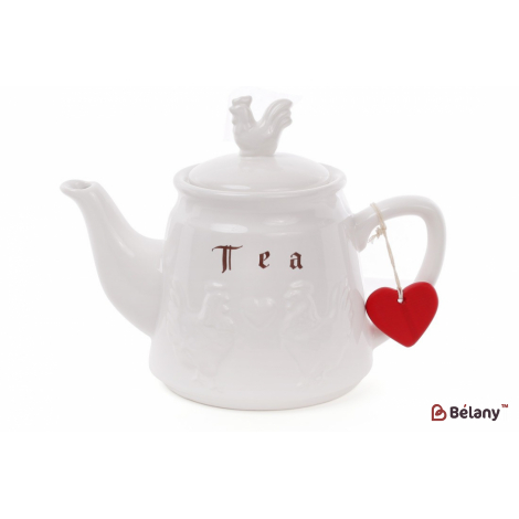 Керамический чайник 1000 мл с объемным декором"Hen" белый