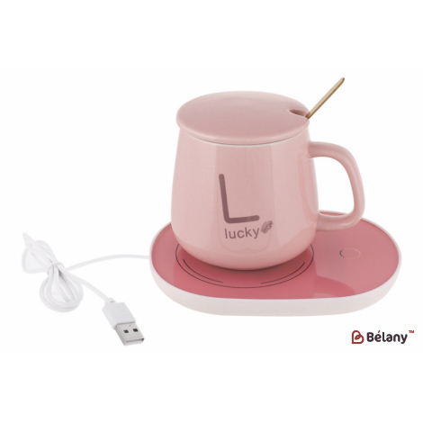 Фарфоровая кружка-заварник (400 мл) "Me-time " с крышкой и ложкой, на базе для подогрева (работа от USB) в подарочной коробке