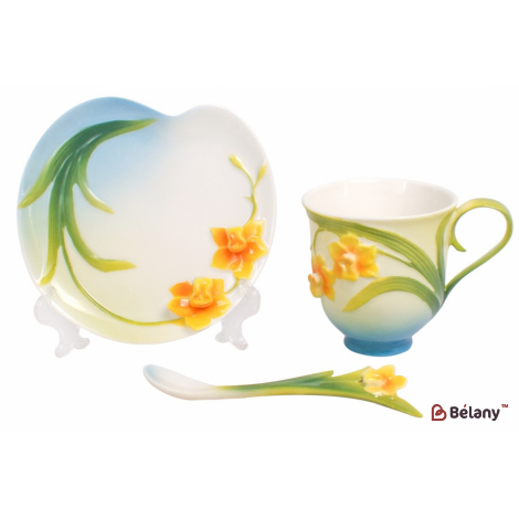 Фарфоровая чайная пара 150 мл (чашка, блюдце, ложка) "Aqua" в подарочной коробке