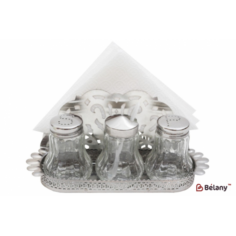 Стеклянный набор для специй "Wave"(солонка + перечница + емкость для горчицы + салфетница на подставке)