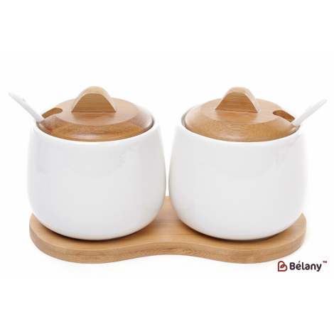 Фарфоровый набор для специй 18,5 см "Satsuma" баночки с ложками, 2 шт на бамбуковой подставке