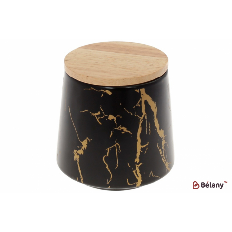 Фарфоровая банка с бамбуковой крышкой "Marmo black"520 мл