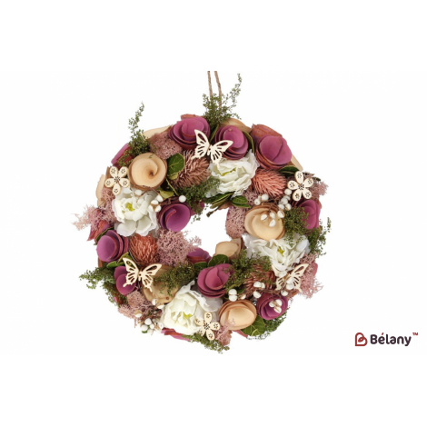 Пасхальный венок (декоративный) 24 см "Magic of flowers" кремовый, фиолетовый