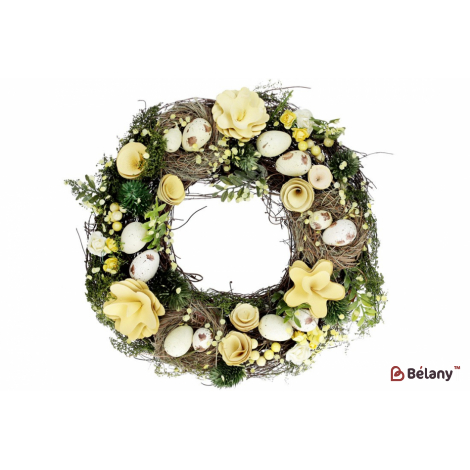 Пасхальный венок (декоративный) 31 см "Spring whiteflower" желтый