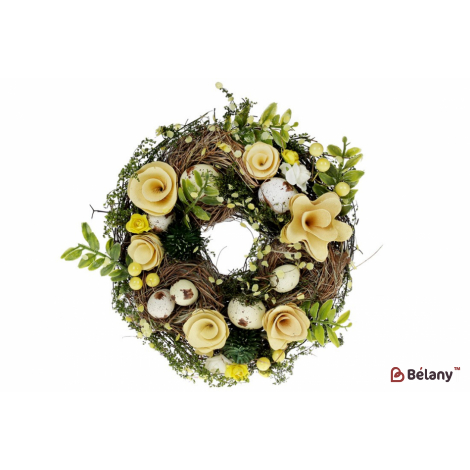 Пасхальный венок (декоративный) 21 см "Spring whiteflower" желтый