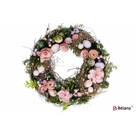 Пасхальный венок (декоративный) 31 см "Spring whiteflower" розовый