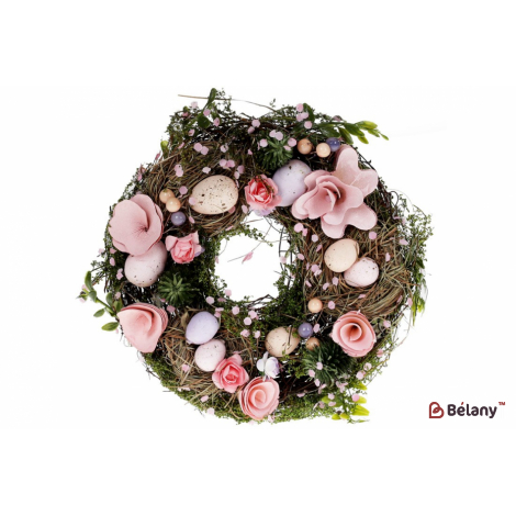 Пасхальный венок (декоративный) 21 см "Spring whiteflower" розовый