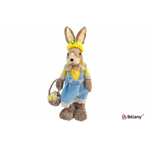 Пасхальная фигура зайчиха с корзинкой (декор) 46 см " Mrs.Bunny" желтый, голубой