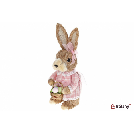 Пасхальная фигура зайчиха с корзинкой (декор) 44 см " Mrs.Bunny" розовый
