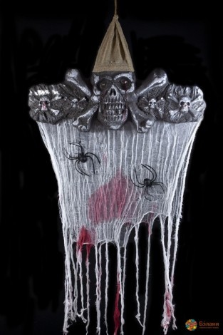 Decor Suspendat „Craniu Cu Păianjeni” Cu Iluminare Led