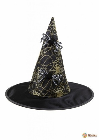 Pălărie De Vrăjitoare Cu Păianjeni Și Pânză De Păianjen Galbenă