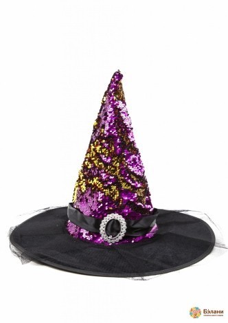 Palarie De Vrajitoare Cu Paiete Aurii Si Liliac
