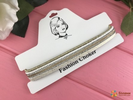 Choker Stivuit „Harness” Alb Cu Auriu