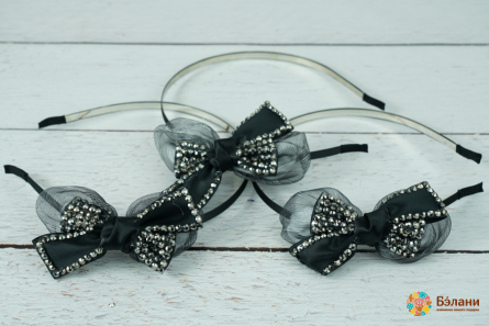 Cerc „Funcuță Organza Cu Satin” Cu Strasuri Negre