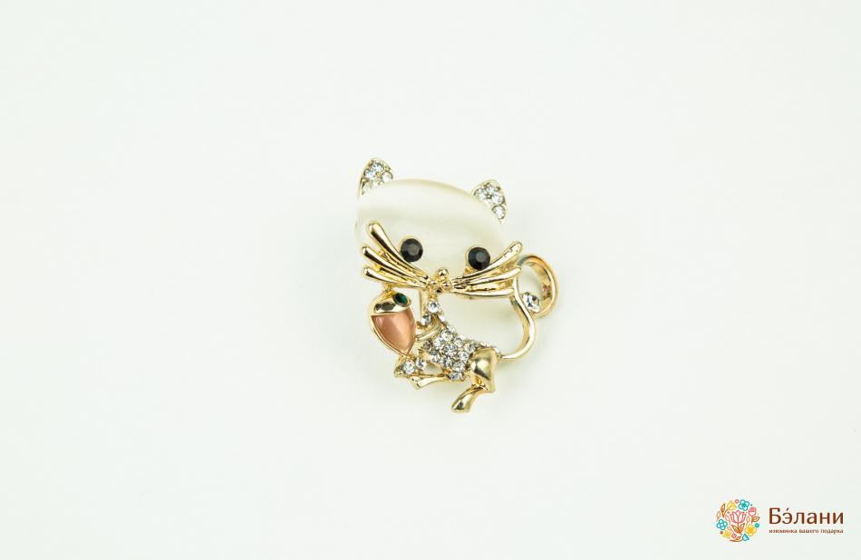 Broșă „Pisicuță Cu Față De Onix”