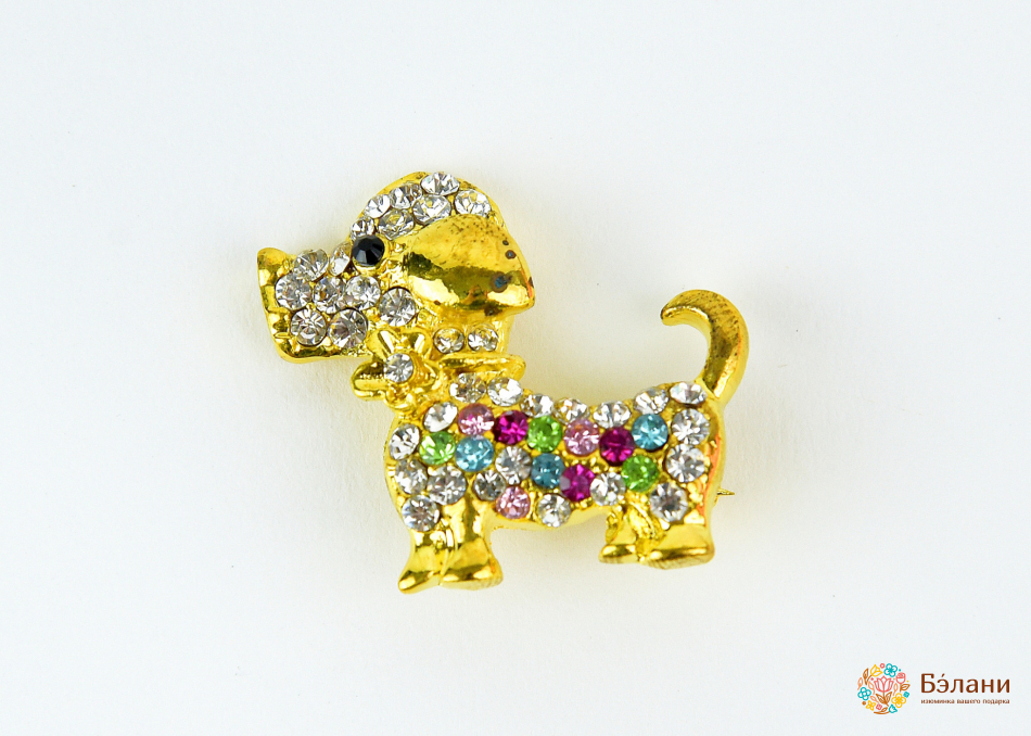 Broșă „Cățeluș Cu Pietre Prețioase”