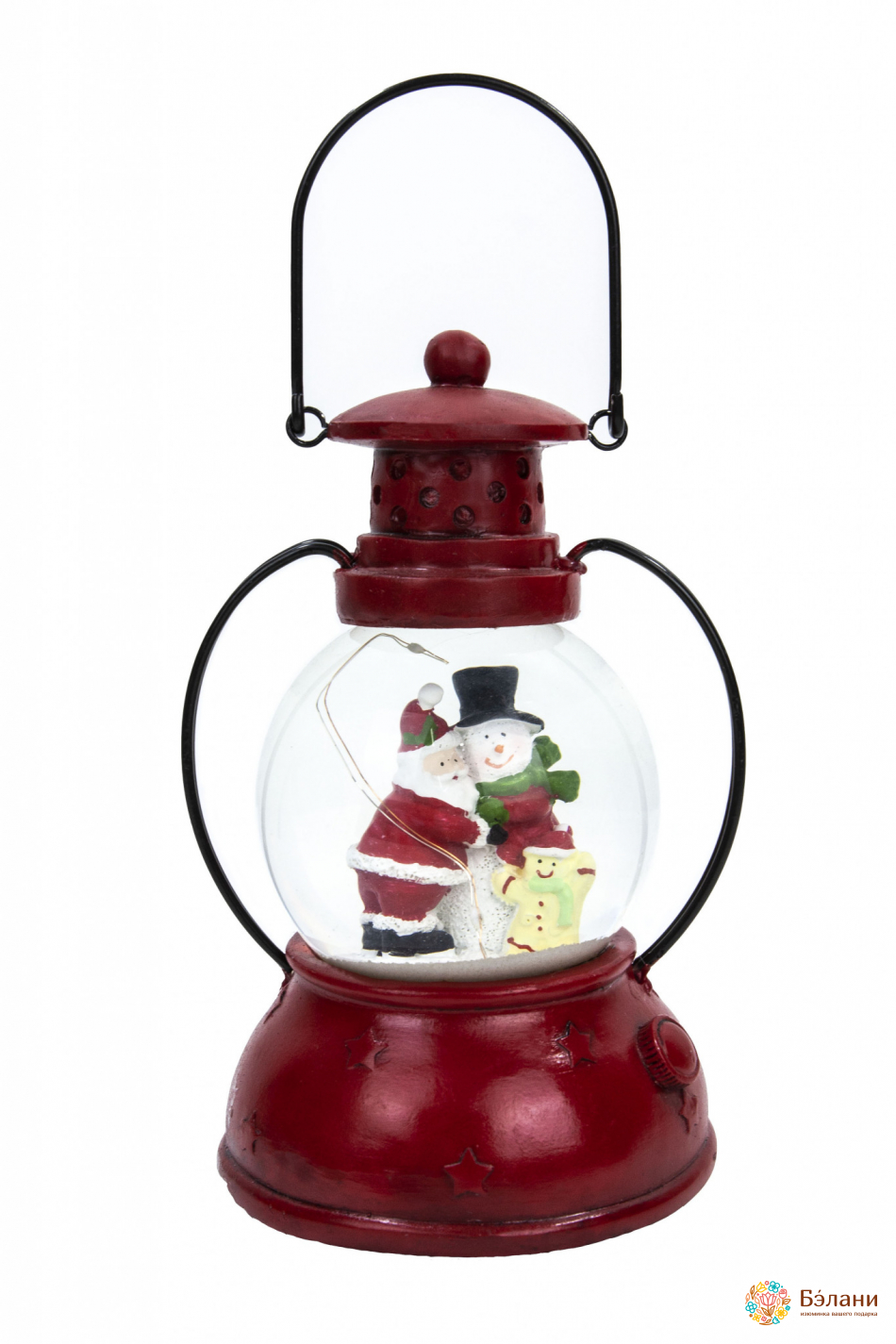 Lanterna Muzicală Cu Zăpadă „Moș Crăciun Și Ajutoarele Lui” Cu Iluminare De Fundal