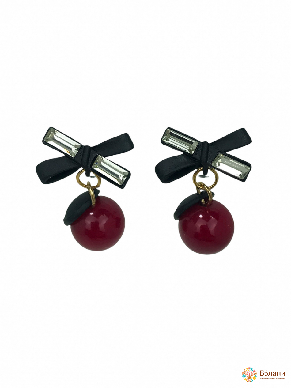 Cercei „Cireș” Cu Fundă Și Cristale Roșii