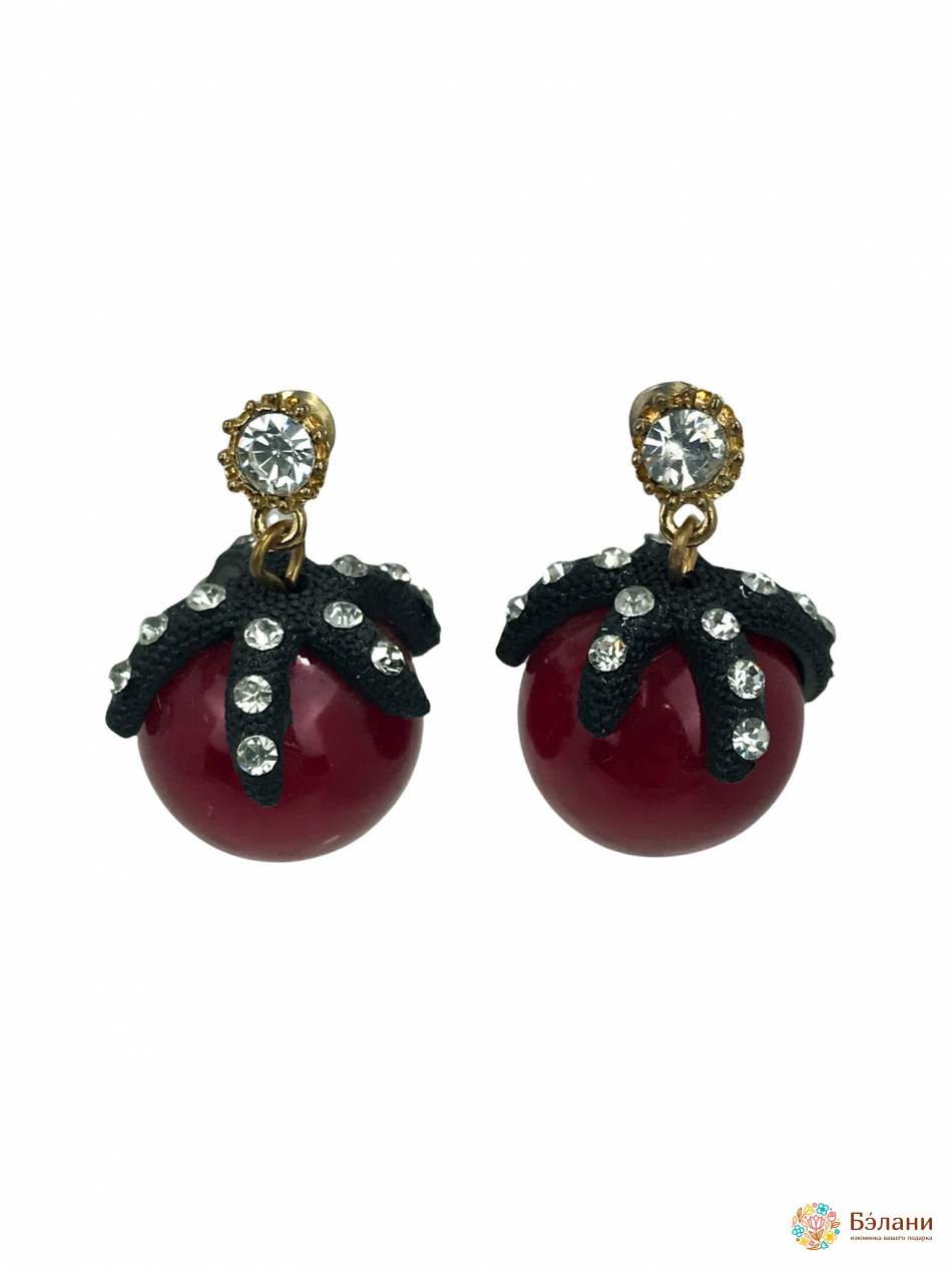 Cercei „Cireș” Cu Flori Și Strasuri, Roșii