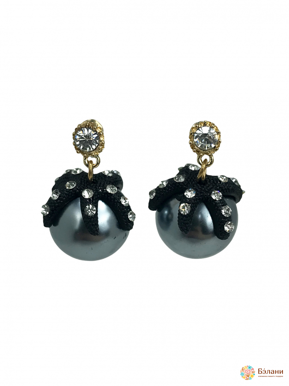 Cercei „Cireș” Cu Flori Și Strasuri, Gri