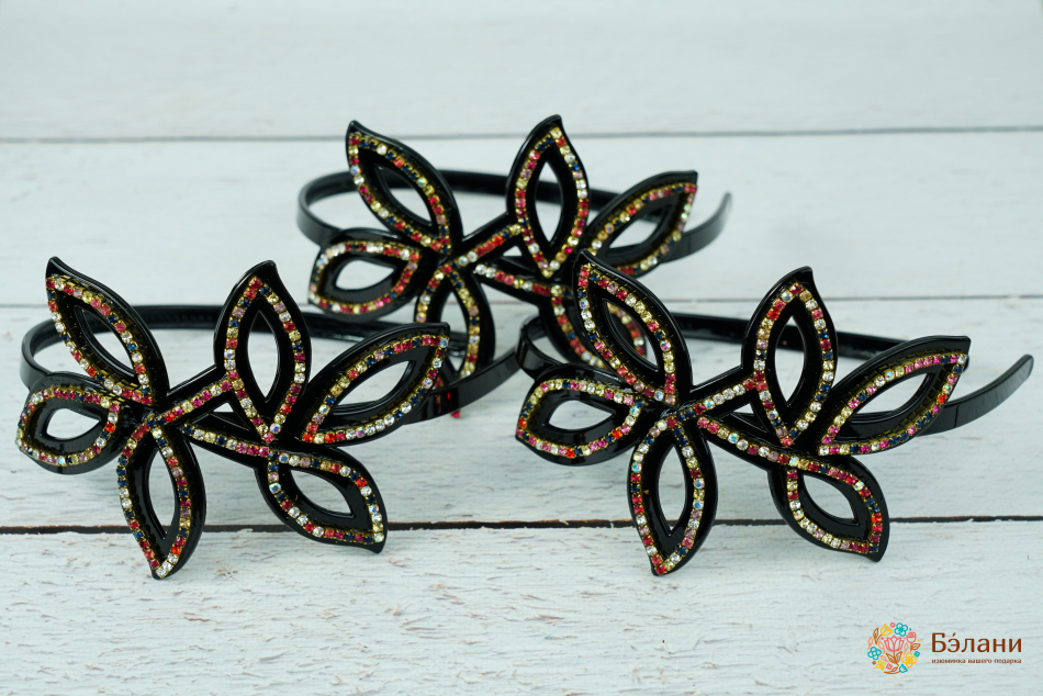 Cerc „Floare Magică” Neagră Cu Strasuri Colorate