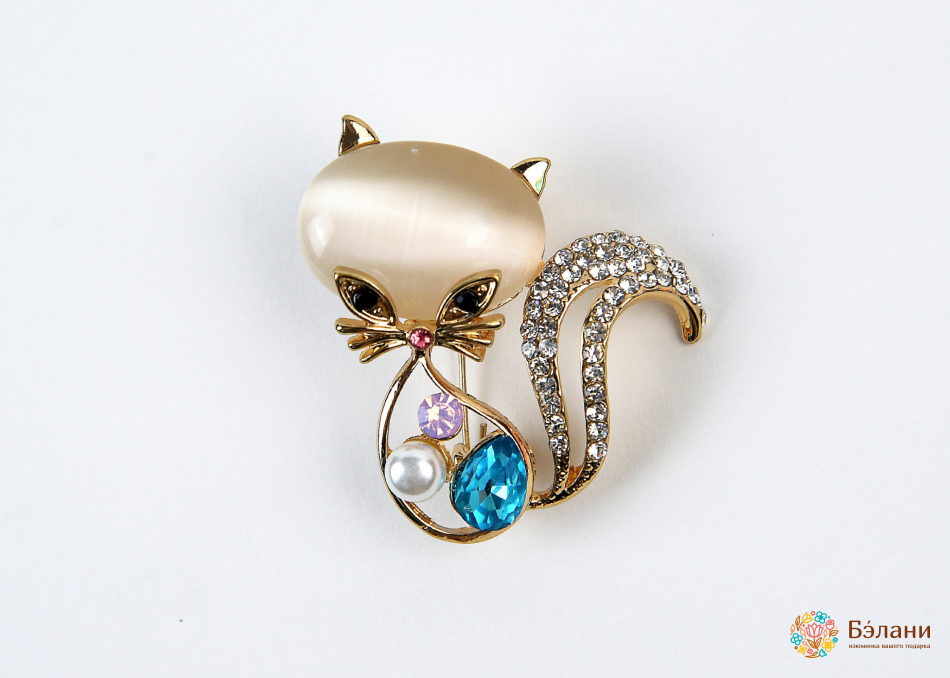 Broșă „Pisică Cu Față De Onix”