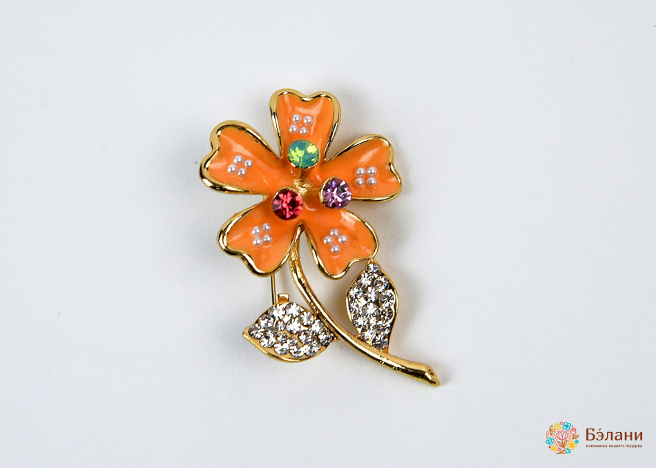 Broșă „Smalț Floare Portocaliu”