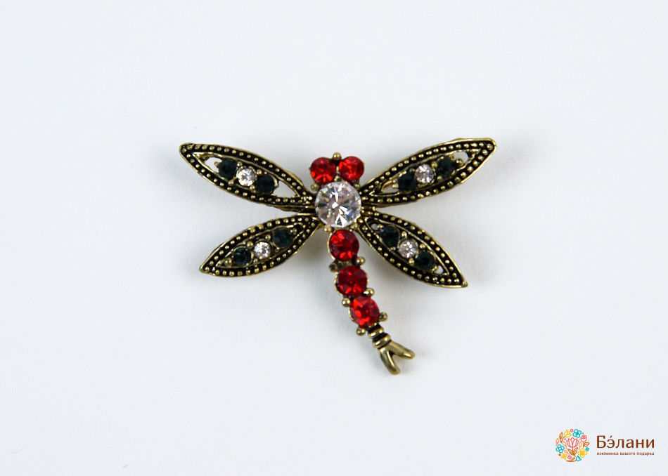 Broșă „Libelulă Cu Pietre Roșii”